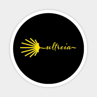 Ultreia Typography Santiago Compostela Yellow Scallop Shell Magnet